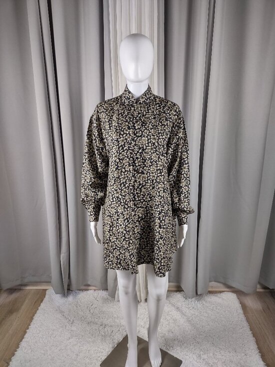 Express Dresses & Skirts - Vintage Express 100% Silk Floral Mini Shirt Dress Tunic Blouse Brown Size Small